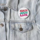 Kerstmis Holly Jolly Babe Modern Glitter Script Ronde Button 5,7 Cm (In situ)