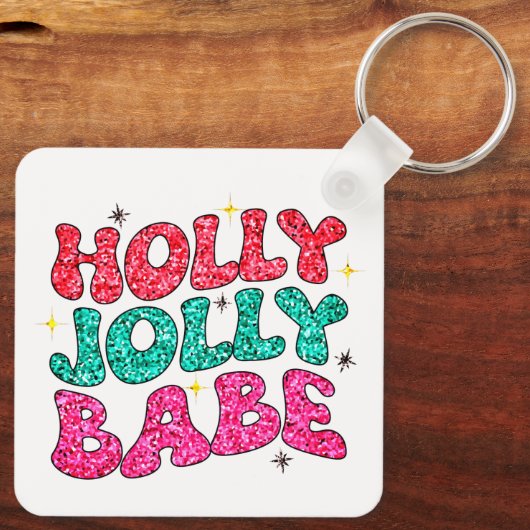 Kerstmis Holly Jolly Babe Modern Glitter Script Sleutelhanger (Achterkant)