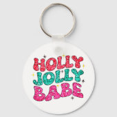 Kerstmis Holly Jolly Babe Modern Glitter Script Sleutelhanger (Achterkant)