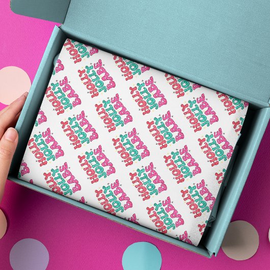 Kerstmis Holly Jolly Babe Modern Glitter Script Tissuepapier