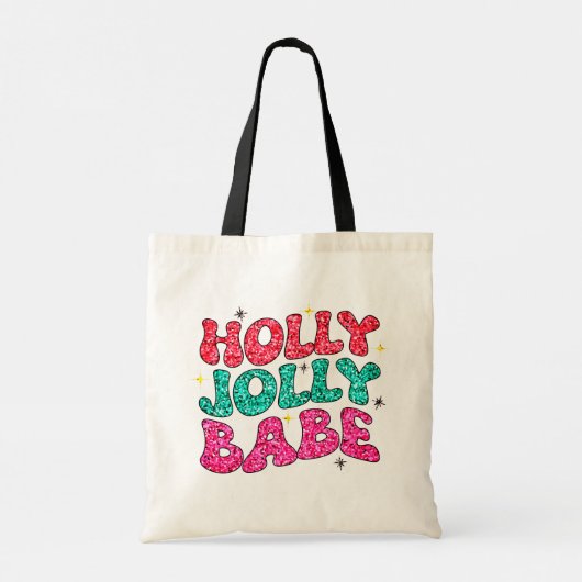 Kerstmis Holly Jolly Babe Modern Glitter Script Tote Bag (Achterkant)