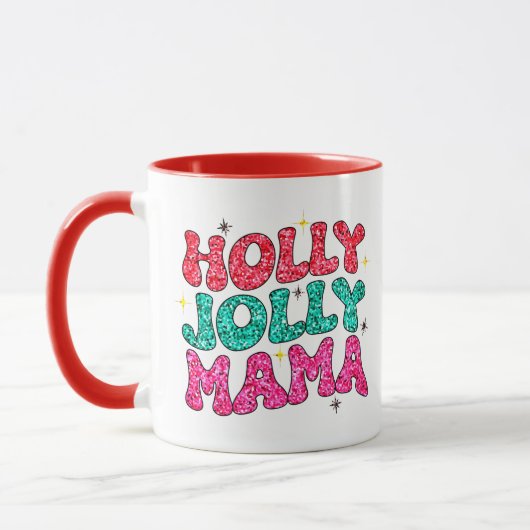 Kerstmis Holly Jolly Mama Modern Glitter Script Mok (Links)