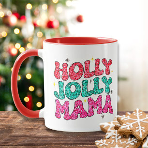 Kerstmis Holly Jolly Mama Modern Glitter Script Mok