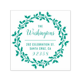 Kerstmis Holly krans Familienaam Retouradres Zelfinktende Stempel