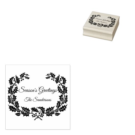 Kerstmis Holly krans seizoen groeten Custom Rubberstempel (Gestempeld)