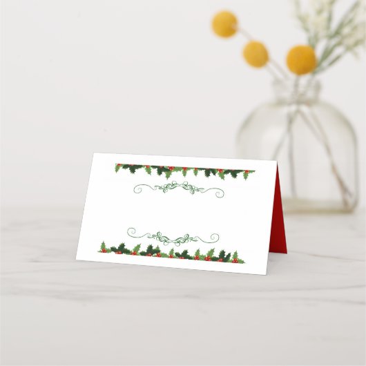 Kerstmis Holly Place Card (Voorkant)