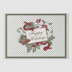 Kerstmis-Holly-POLKA-DOT-Prettige feestdagen Tissuepapier