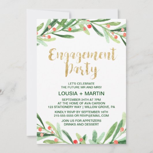 Kerstmis Holly Wreate Engagement Party Kaart (Voorkant)