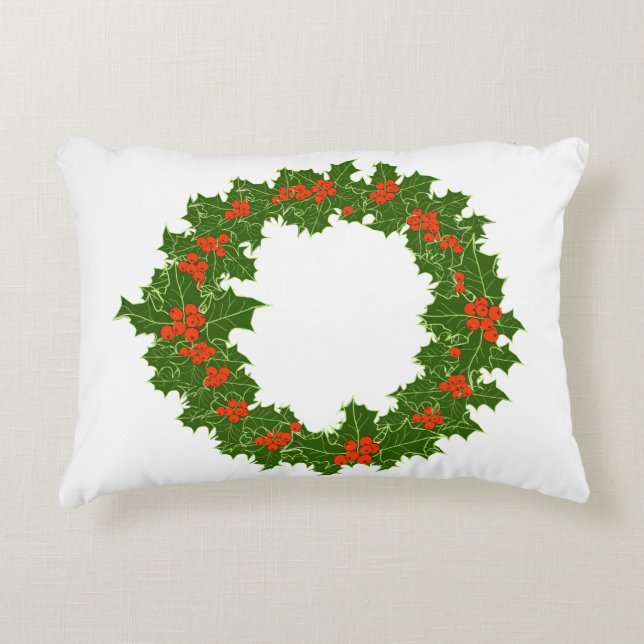 Kerstmis Holly Wreath Accent Kussen (Voorkant)