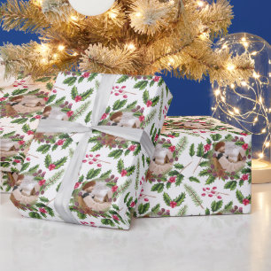 Kerstmis Holly Wreath Persoonlijke foto Cadeaupapier