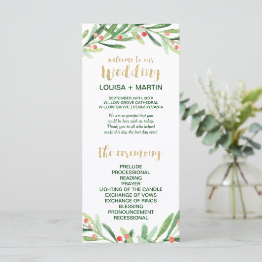 Kerstmis Holly Wreath Wedding Program Programma (Staand voorkant)
