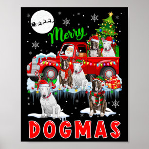 Kerstmis Hond Kerstman met Bull Terriers op pickni Poster