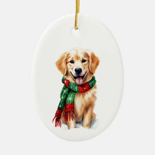 Kerstmis Hond, Vakantie Gouden Retriever, Keramisch Ornament (Voorkant)
