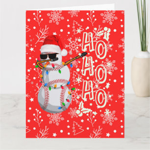 Kerstmis honkbal met kerstman hoed kaart
