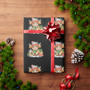 Kerstmis Hoogland Koe Cute Vaars Mooey Kerstman Ho Cadeaupapier