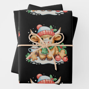Kerstmis Hoogland Koe Cute Vaars Mooey Kerstman Ho Inpakpapier Vel