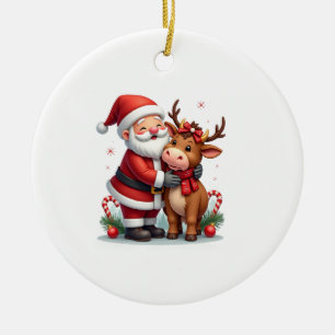 Kerstmis Hoogland Koe Met Sinterklaas Schots Vinta Keramisch Ornament