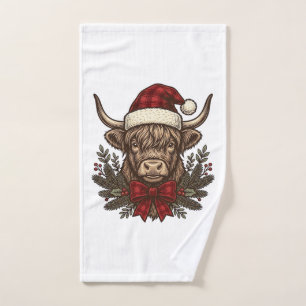 Kerstmis Hoogland Koe Oude Gravure Design_1 Handdoek