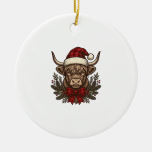 Kerstmis Hoogland Koe Oude Gravure Design_1 Keramisch Ornament