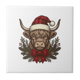 Kerstmis Hoogland Koe Oude Gravure Design_1 Tegeltje