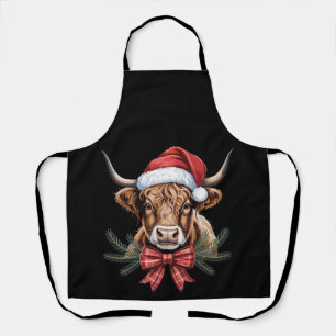Kerstmis Hoogland Koe Santa Hoed Geruite Boog Kran Schort