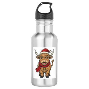 Kerstmis Hoogland Koe Santa Hoed Vector_1 Waterfles