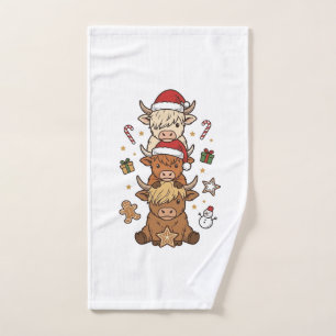 Kerstmis Hoogland Koe Stapel Vintage Gravure Des Handdoek