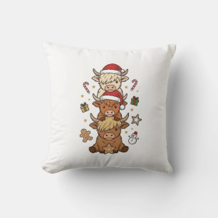 Kerstmis Hoogland Koe Stapel Vintage Gravure Des Kussen