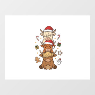 Kerstmis Hoogland Koe Stapel Vintage Gravure Des Raamsticker