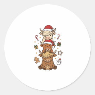 Kerstmis Hoogland Koe Stapel Vintage Gravure Des Ronde Sticker