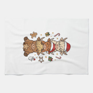 Kerstmis Hoogland Koe Stapel Vintage Gravure Des Theedoek