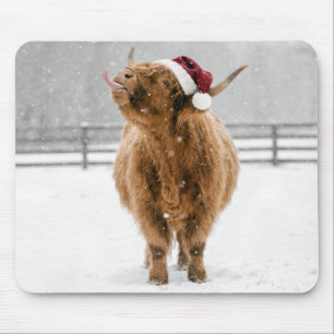 Kerstmis Hooglandkoe Likt Sneeuwvlokken Muismat