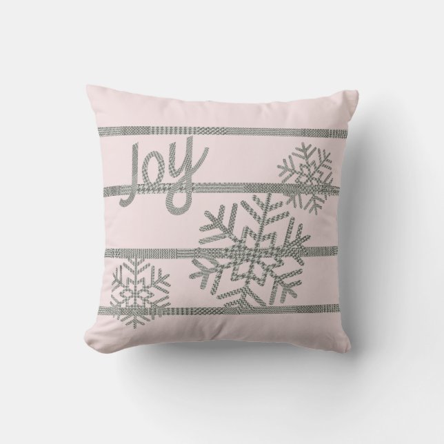 Kerstmis Houndstooth Sneeuwvlokken Op Blush Kussen (Voorkant)