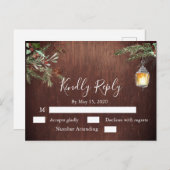 Kerstmis Hout Pine Winter Bruiloft RSVP Briefkaart (Voorkant / Achterkant)