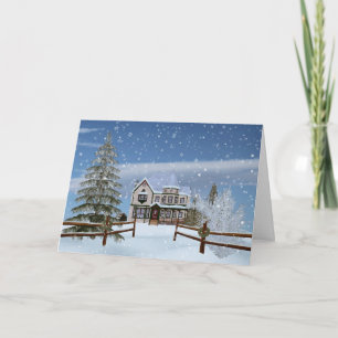 Kerstmis, Huis in Snowy Winter Scene Feestdagen Kaart