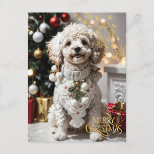 Kerstmis. Huisdier. Cute puppy.  Briefkaart