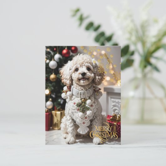 Kerstmis. Huisdier. Knuffel puppy. Briefkaart (Staand voorkant)