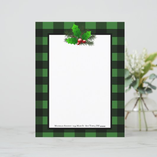 Kerstmis Hulst Buffalo Plaid Persoonlijk Papier (Staand voorkant)