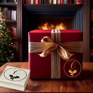 Kerstmis Hulst en Bessen Initiaal Rubberstempel