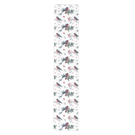 Kerstmis hulst en bullfinch patroon medium tafelloper (Voorkant)