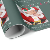 Kerstmis hulst en rode bessen groene foto cadeaupapier (Rol Hoek)