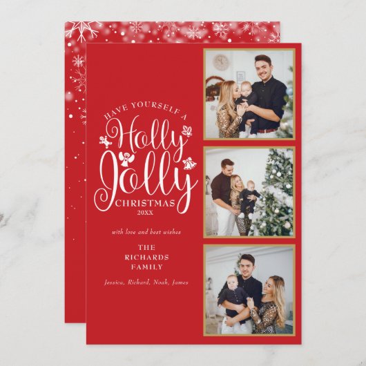 Kerstmis Hulst Kerst Script 3 Foto Collage Feestdagenkaart (Voorkant / Achterkant)