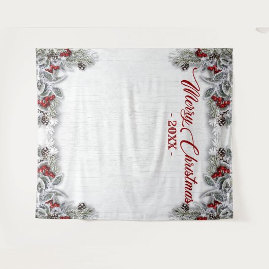 Kerstmis Hulst Pijnboom Rustieke Fotohokje Achterg Wandkleed (Voorkant (horizontaal))