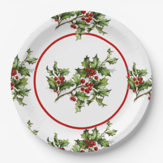 Kerstmis Hulst Retro Stijl Cadeau Papieren Bordje