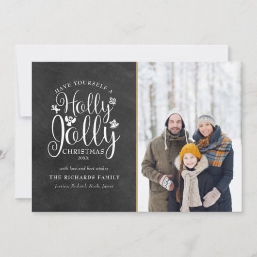 Kerstmis Hulst Vrolijke Script Krijtbord Foto Feestdagenkaart (Voorkant)