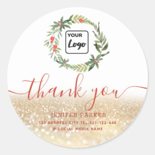 Kerstmis hulstkrans aangepast logo dank je wel ronde sticker