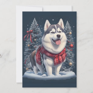 Kerstmis Husky Hond Magie Kerstmis Vakantie Sfeer Feestdagenkaart