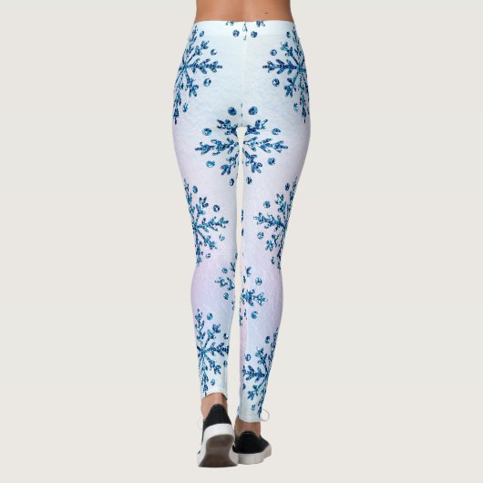 Kerstmis Ice Blue Snowflakes Iridescent Leggings (Achterkant)