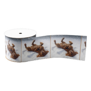Kerstmis Ierse Setter Maakt een Sneeuwengel Grosgrain Lint
