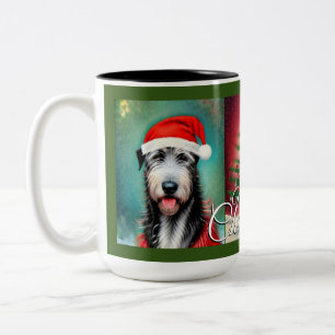 Kerstmis Ierse Wolfhounds en Boom Tweekleurige Koffiemok